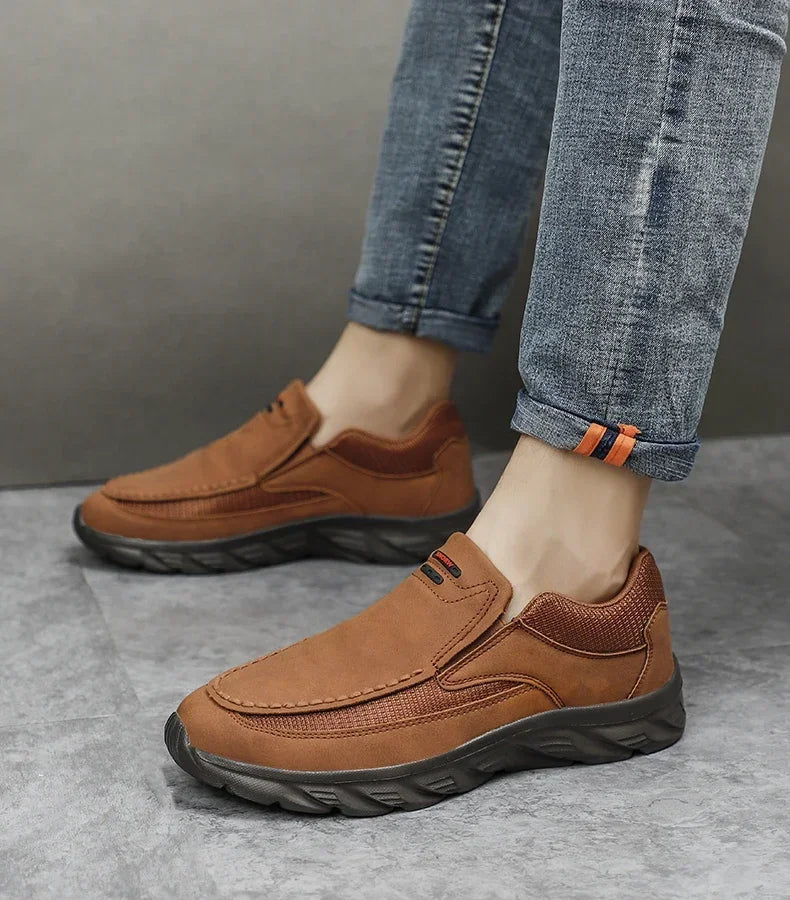 TrenLux Wear Men's Handmade Retro Leather Slip-On Breathable Casual Loafer Sneakers