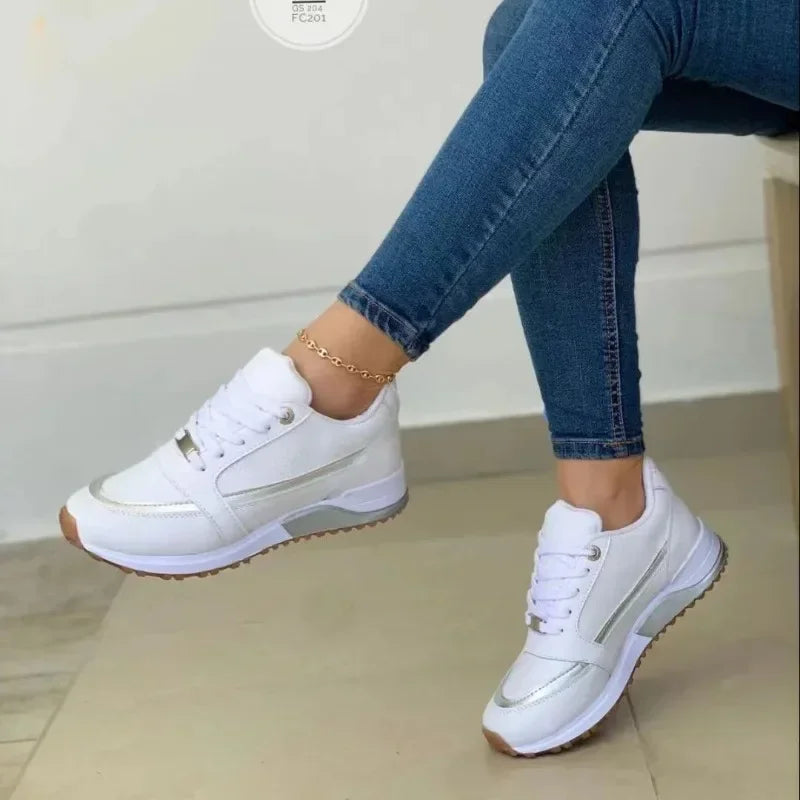 TrenLux Wear Women's Lace-Up Height-Increasing Mixed Colour Mid Heel Casual Sneakers