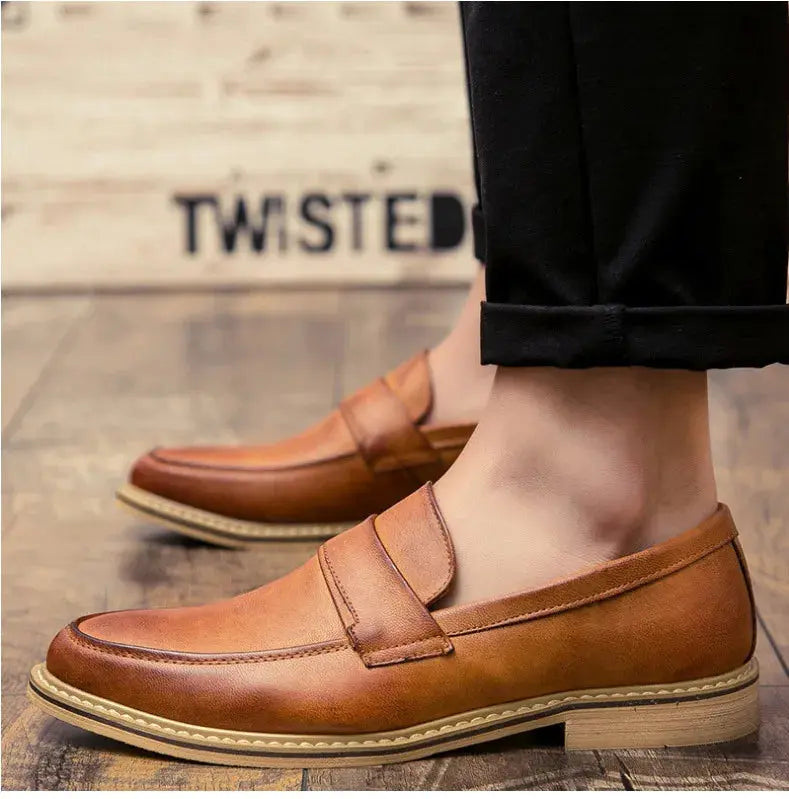 Autumn Men's Formal Leather Shoes, Business Leather Shoes, British Pointed Toe Cuffed Men's Leather Shoes TrenLux Wear