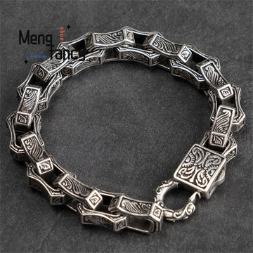 Men's Retro Hip-Hop Handcrafted Bracelet — 925 Sterling Silver Punk Fashion Jewellery
