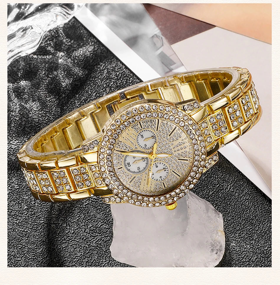 TrenLux Wear Women's Rhinestone Quartz Watch & Jewellery Set — Ring, Necklace & Earrings Luxury Gift