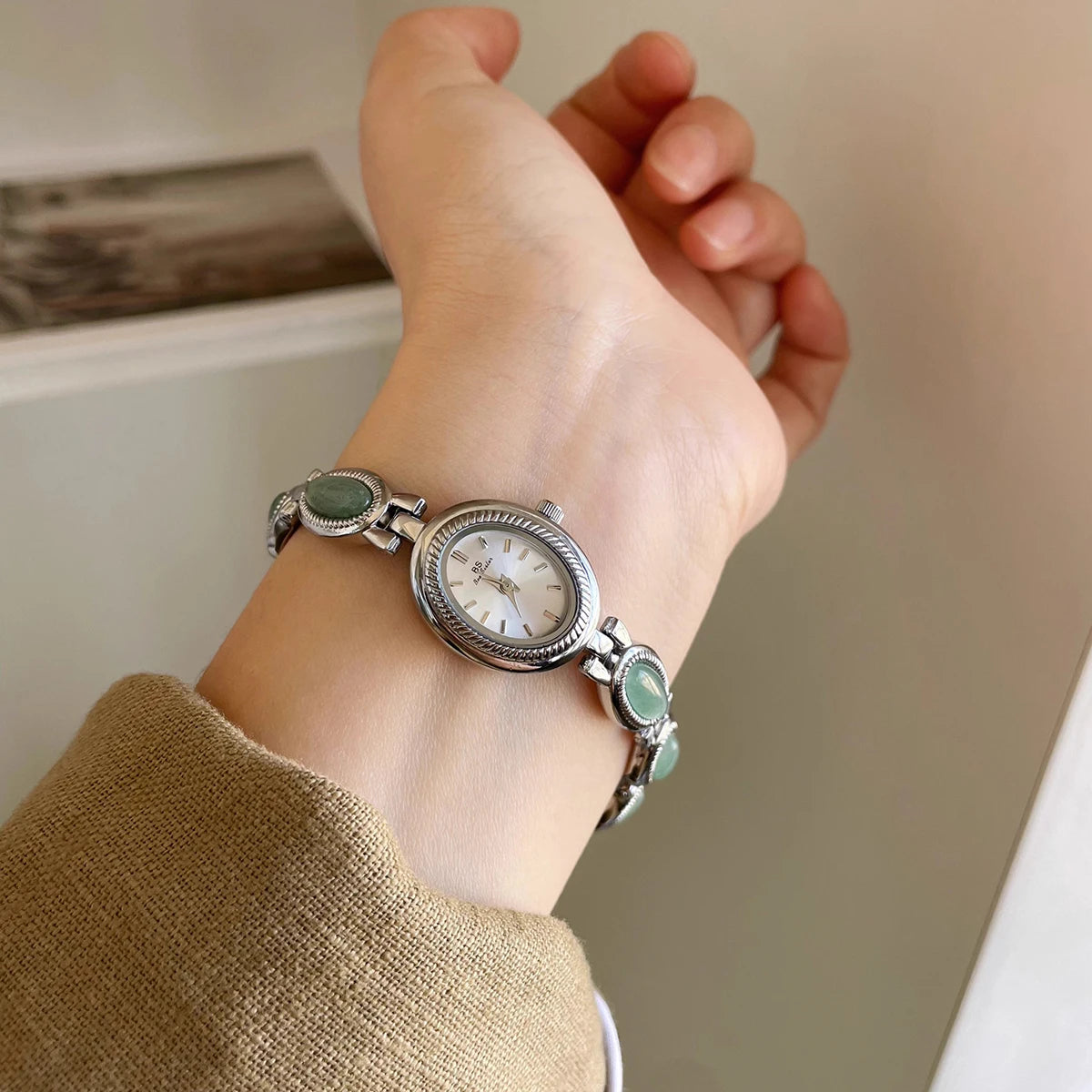 TrenLux Wear Women's Luxury Jade Green Jewelry Bracelet Quartz Dress Wristwatch