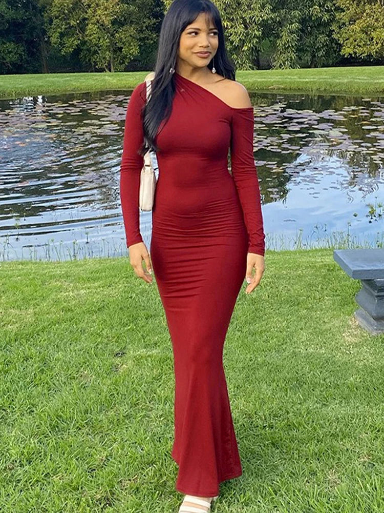 TrenLux Wear Women's Polyester-Elastane Knit One-Shoulder Backless Slim Club Dress