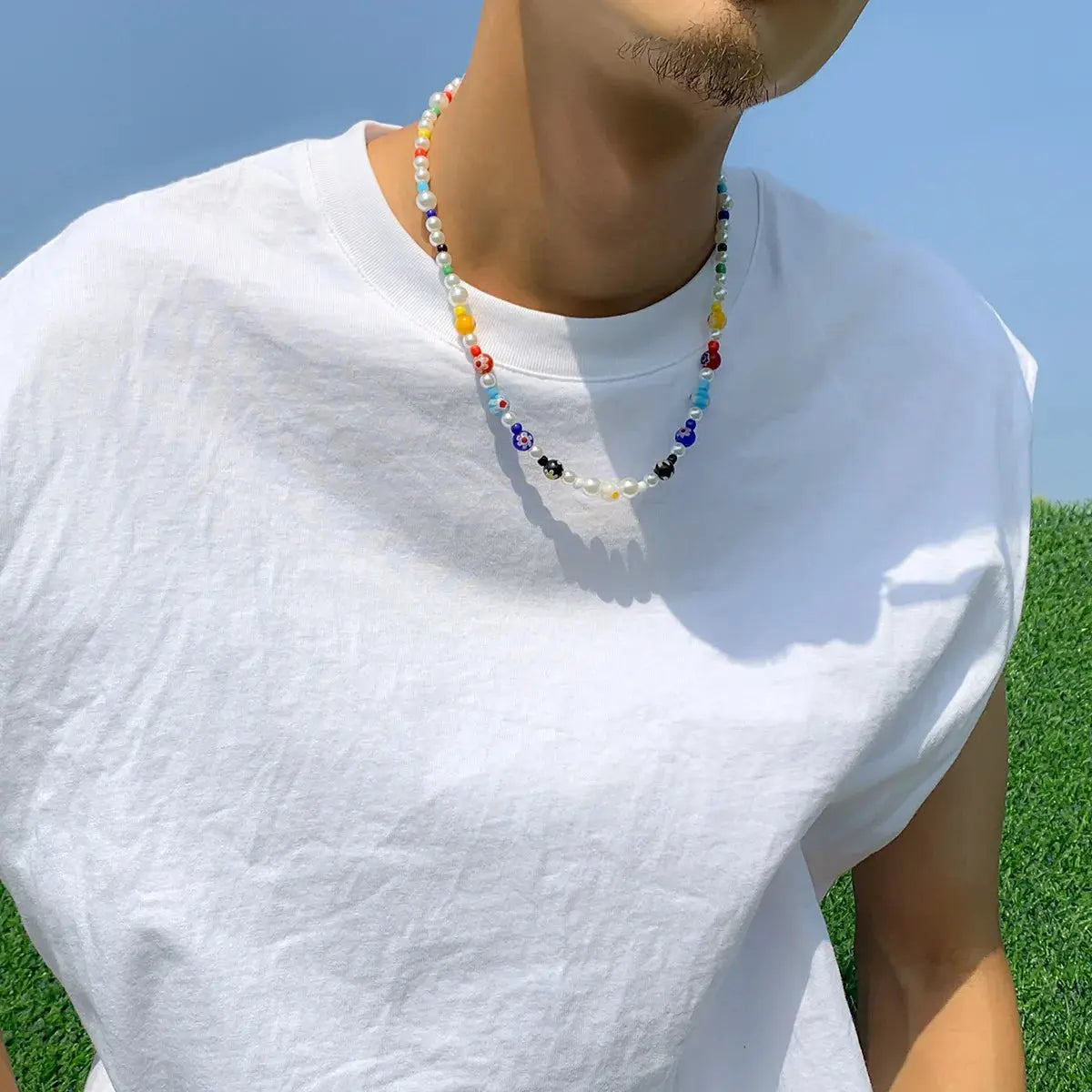 Men's Glass Flower Beaded Choker Necklace — Hip-Hop Gothic Punk Layered Pendant Chain TrenLux Wear
