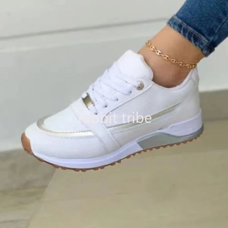 TrenLux Wear Women's Lace-Up Height-Increasing Mixed Colour Mid Heel Casual Sneakers