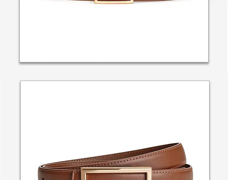 Women's Genuine Leather Belt — Metal Buckle Strap for Jeans & Dresses