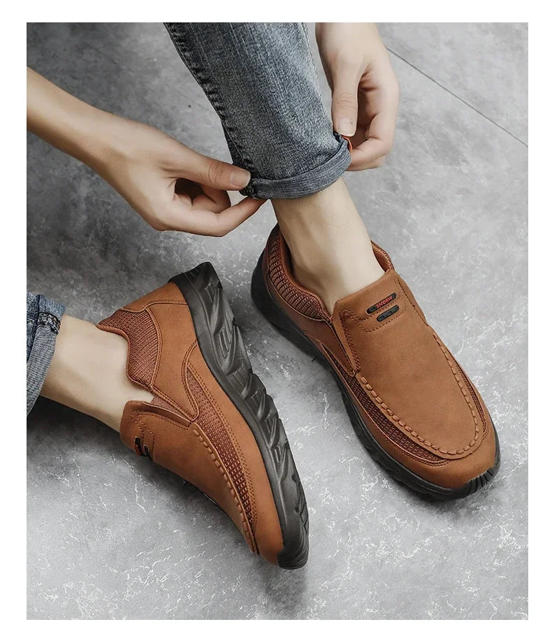 TrenLux Wear Men's Handmade Retro Leather Slip-On Breathable Casual Loafer Sneakers