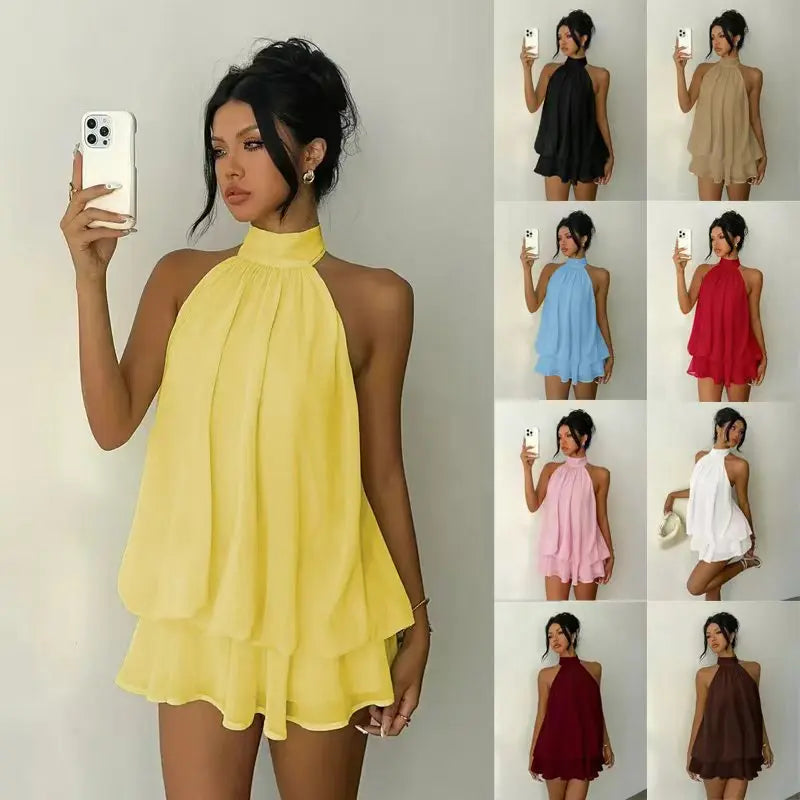 TrenLux Wear Women's Polyester Backless Slim-Fit A-Line Beach Dress