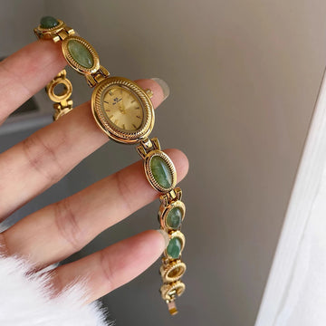 TrenLux Wear Women's Luxury Jade Green Jewelry Bracelet Quartz Dress Wristwatch