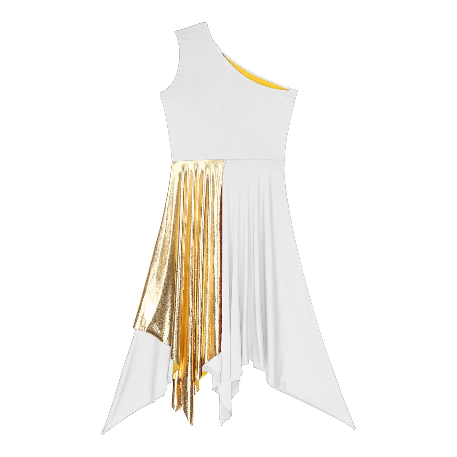 TrenLux Wear Women's Polyester-Spandex One-Shoulder Metallic Lyrical Dance Worship Dress