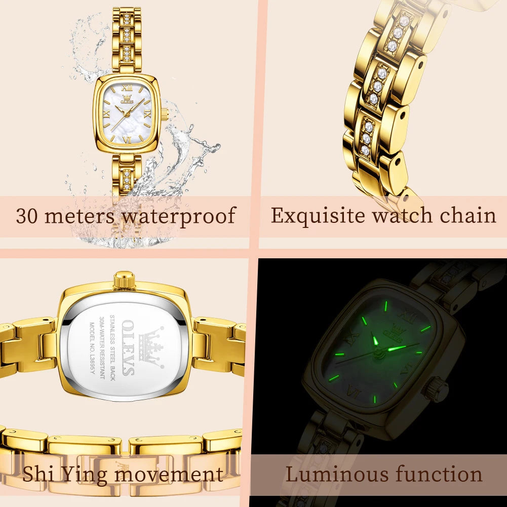 TrenLux Wear OLEVS Women's Luxury Square Bracelet Luminous Waterproof Quartz Dress Watch