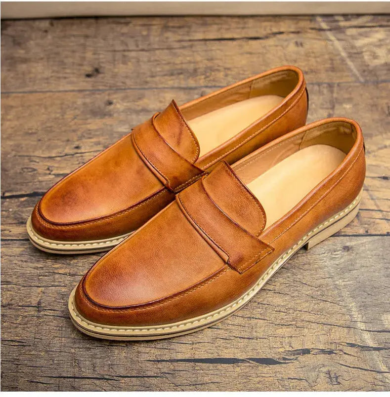 Autumn Men's Formal Leather Shoes, Business Leather Shoes, British Pointed Toe Cuffed Men's Leather Shoes TrenLux Wear