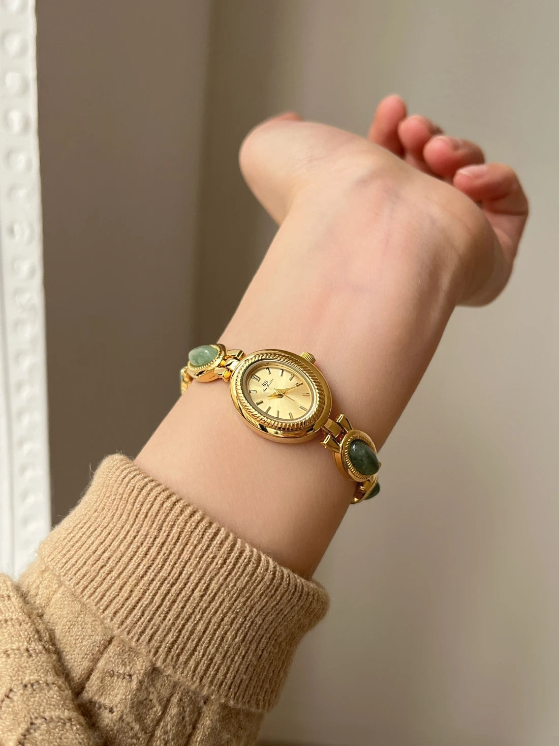 TrenLux Wear Women's Luxury Jade Green Jewelry Bracelet Quartz Dress Wristwatch