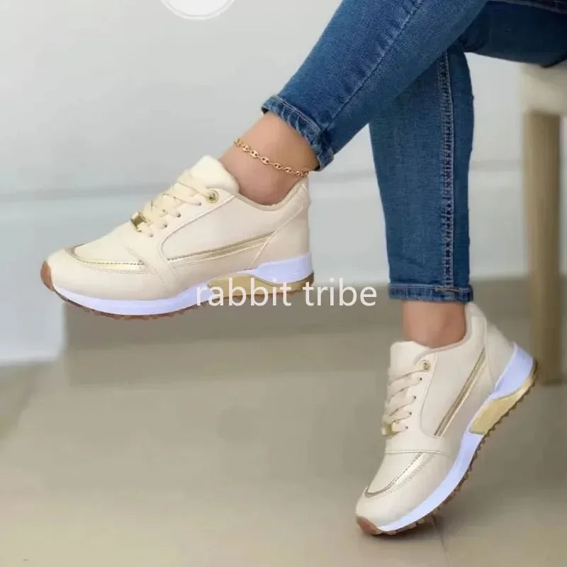 TrenLux Wear Women's Lace-Up Height-Increasing Mixed Colour Mid Heel Casual Sneakers