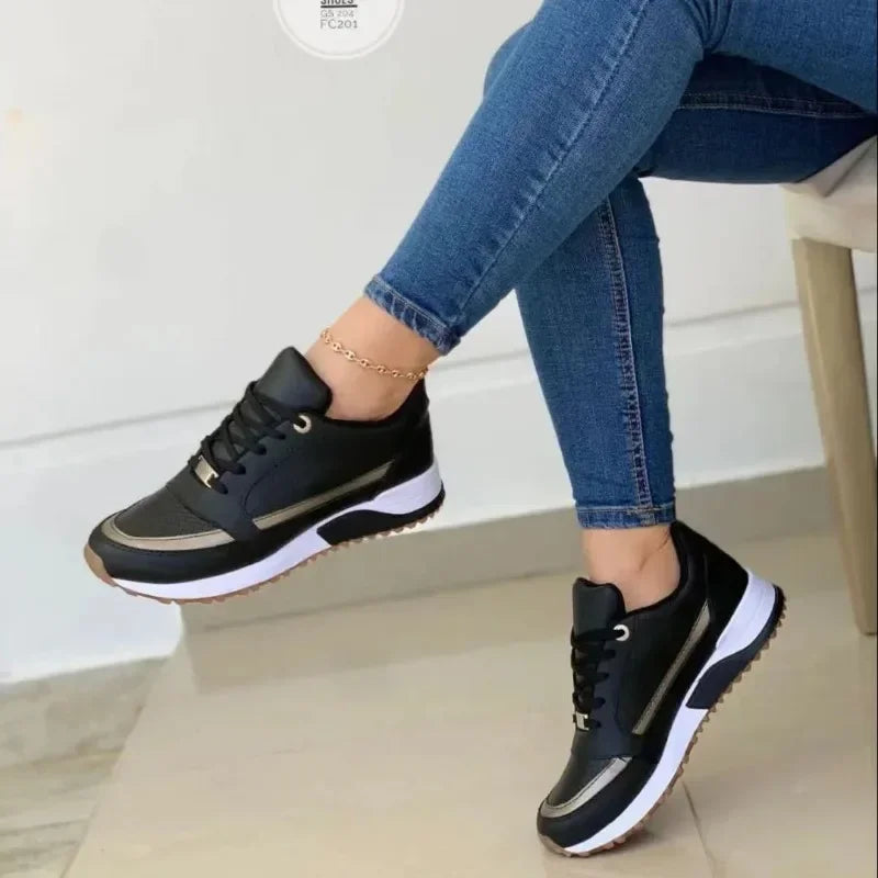 TrenLux Wear Women's Lace-Up Height-Increasing Mixed Colour Mid Heel Casual Sneakers