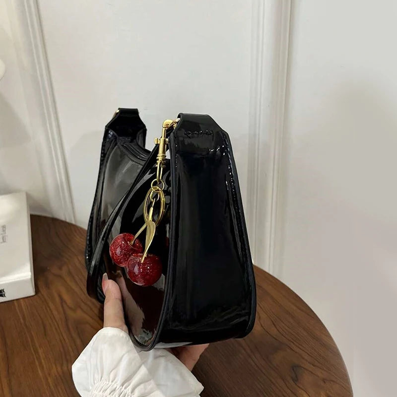 TrenLux Wear Women's PU Leather Solid Colour Cherry Pendant Casual Underarm Shoulder Bag