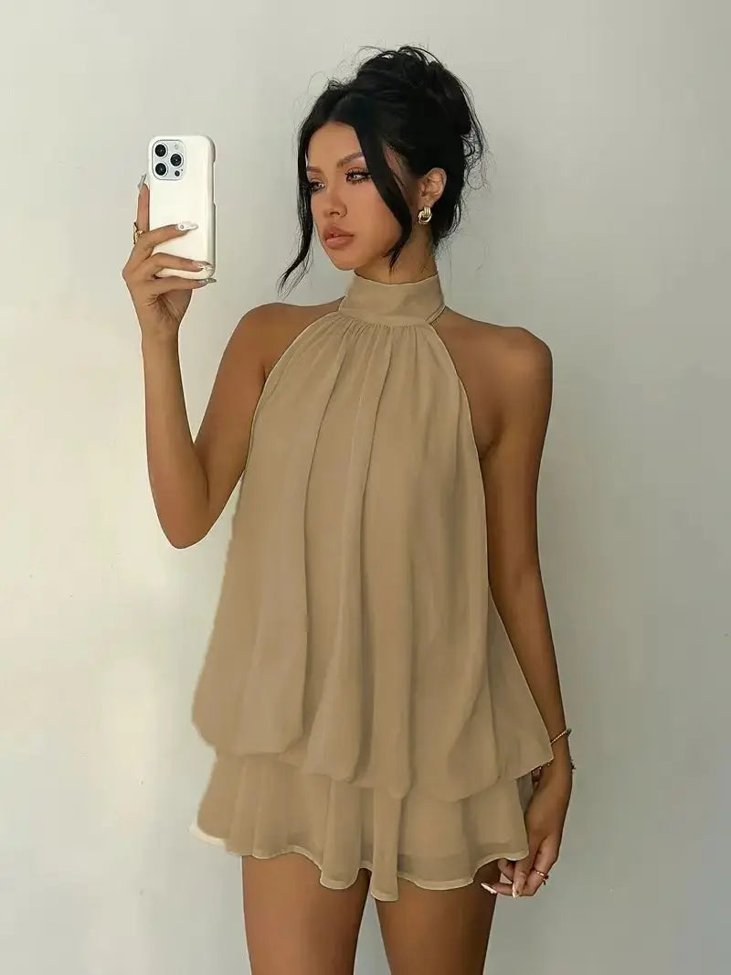 TrenLux Wear Women's Polyester Backless Slim-Fit A-Line Beach Dress