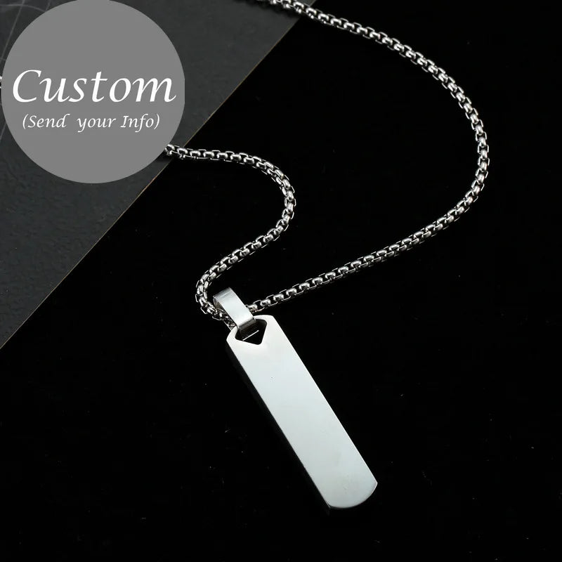 Men's Personalised Bar Pendant Necklace — Stainless Steel Minimalist Custom Jewellery Gift