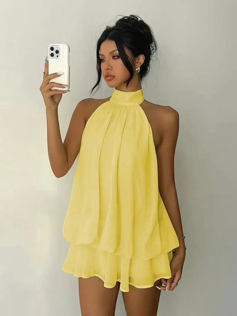 TrenLux Wear Women's Polyester Backless Slim-Fit A-Line Beach Dress