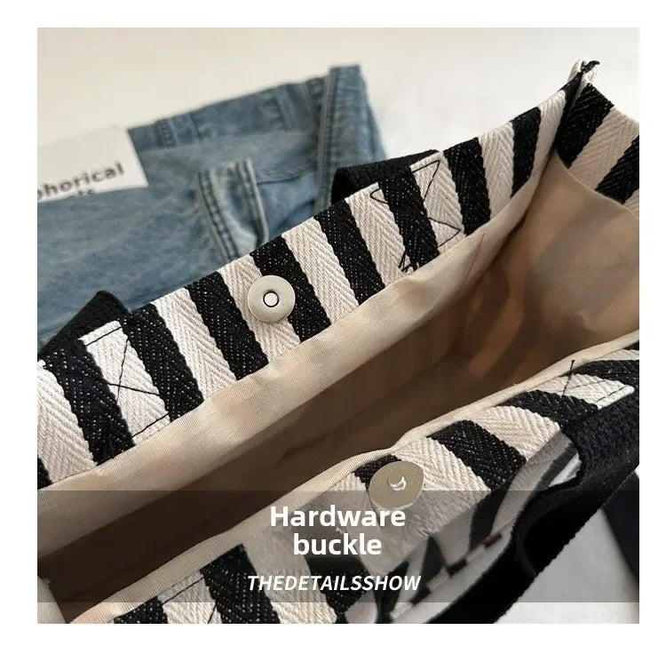 TrenLux Wear Women's Large Capacity Striped Canvas Versatile Commuter & Travel Tote Shoulder Bag