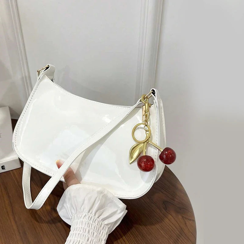 TrenLux Wear Women's PU Leather Solid Colour Cherry Pendant Casual Underarm Shoulder Bag