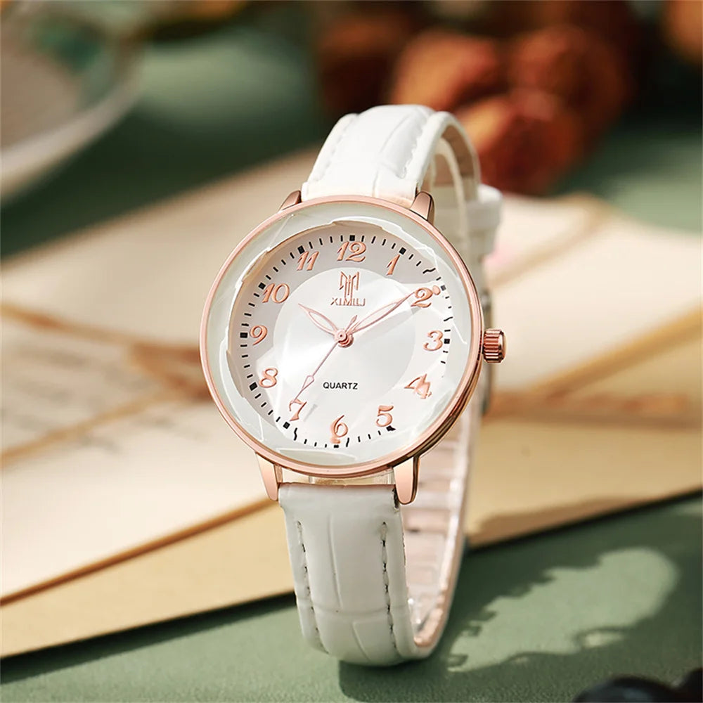 TrenLux Wear Women's Simple Casual Arabic Numeral Leather Strap Business Quartz Wristwatch