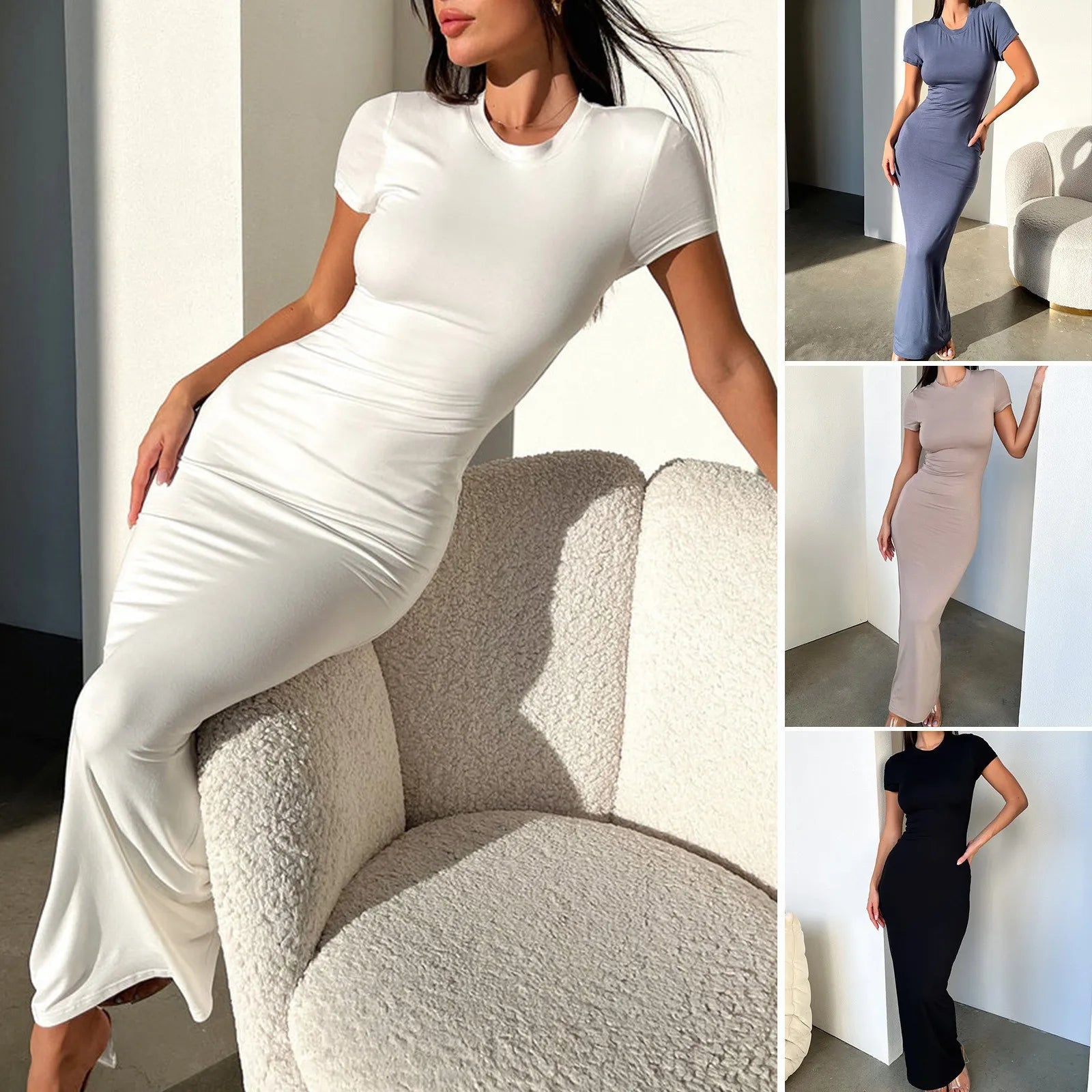 TrenLux Wear Women's Polyester-Elastane Long Sleeve Bodycon Floor-Length Evening Dress
