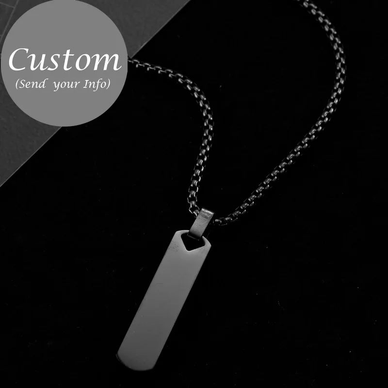 Men's Personalised Bar Pendant Necklace — Stainless Steel Minimalist Custom Jewellery Gift