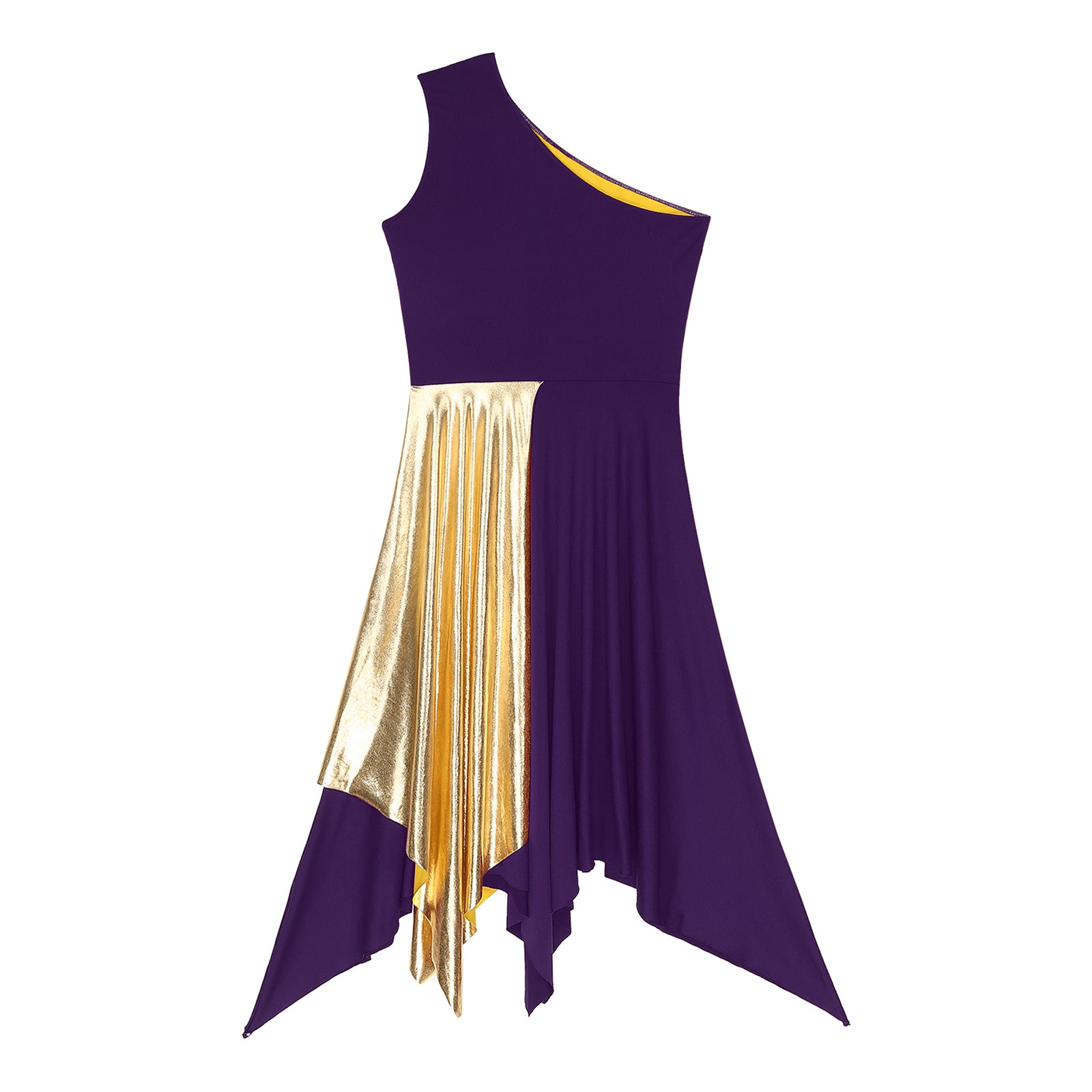 TrenLux Wear Women's Polyester-Spandex One-Shoulder Metallic Lyrical Dance Worship Dress