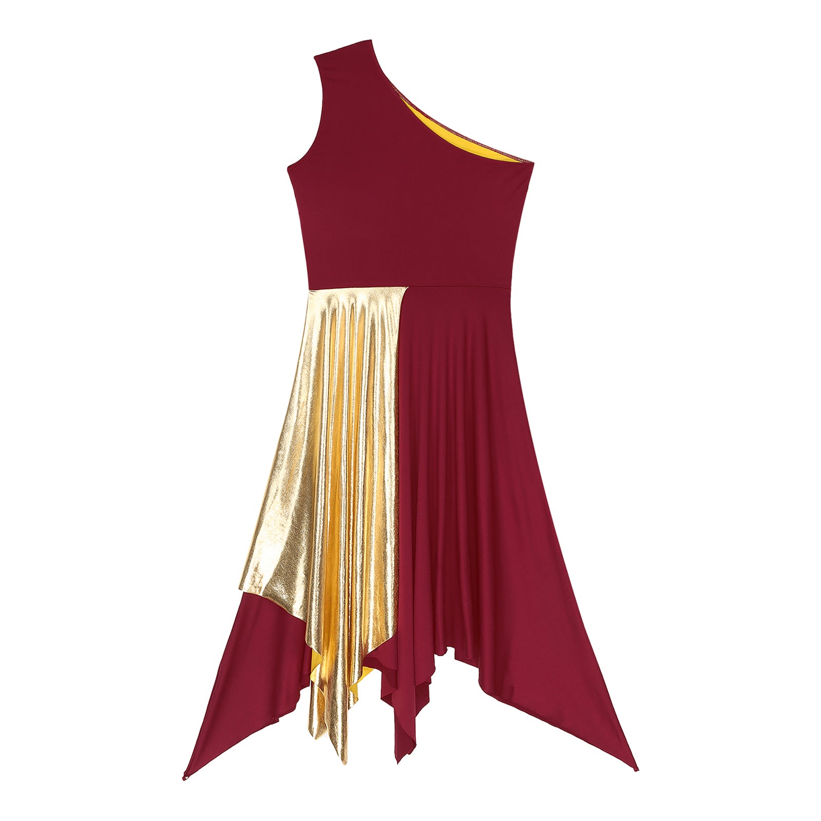 TrenLux Wear Women's Polyester-Spandex One-Shoulder Metallic Lyrical Dance Worship Dress