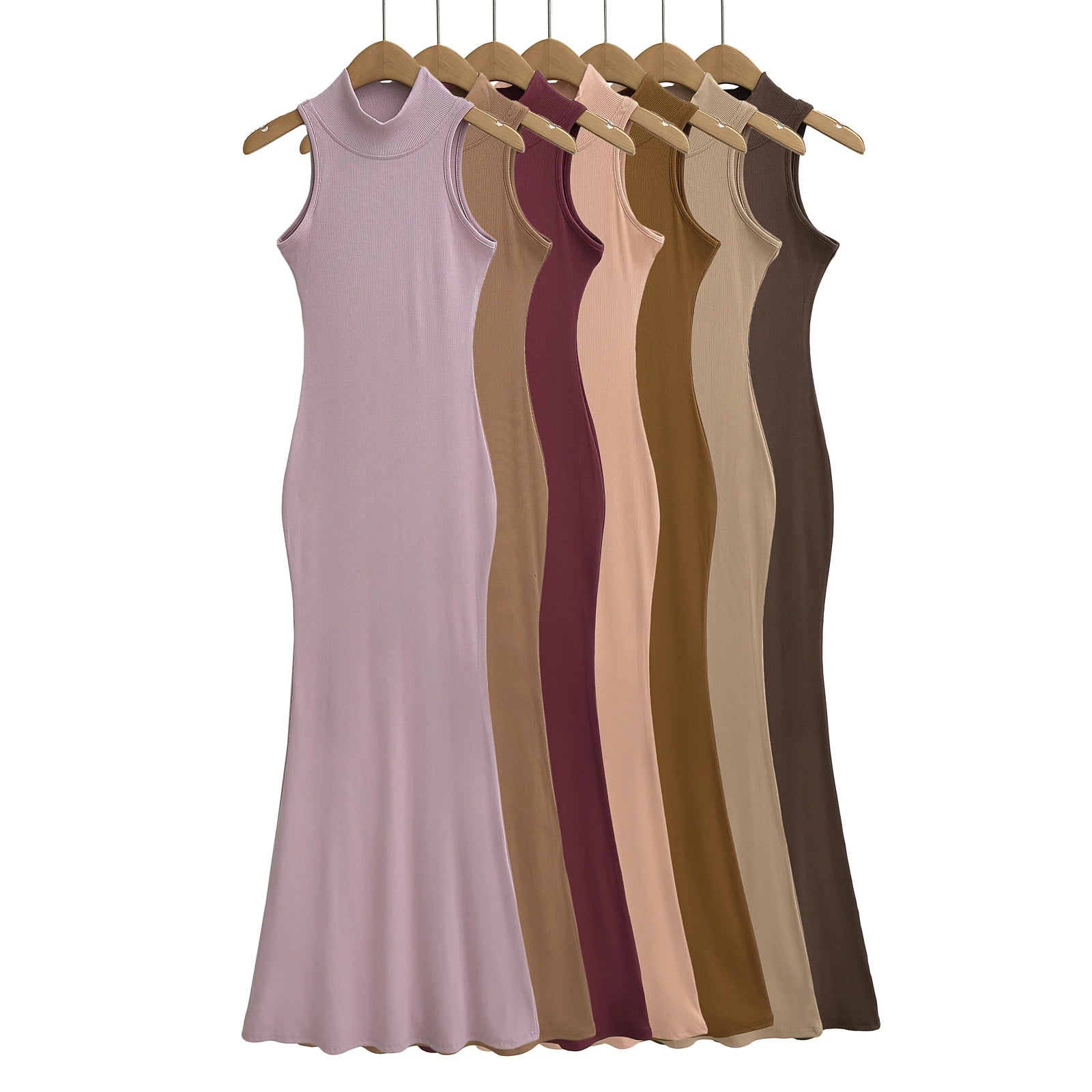 TrenLux Wear Women's Knit Turtleneck Bodycon Ankle-Length Maxi Dress