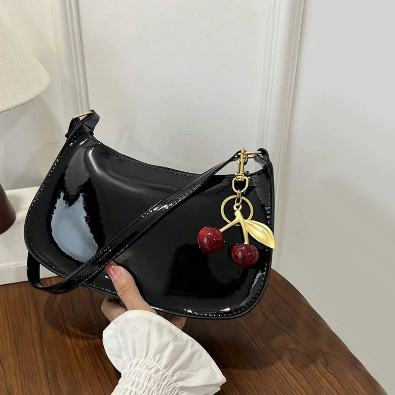 TrenLux Wear Women's PU Leather Solid Colour Cherry Pendant Casual Underarm Shoulder Bag
