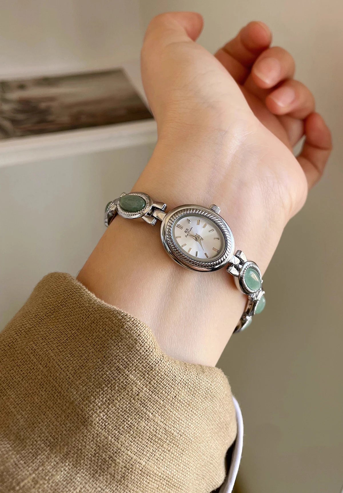 TrenLux Wear Women's Luxury Jade Green Jewelry Bracelet Quartz Dress Wristwatch