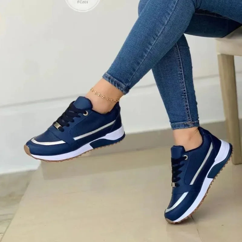 TrenLux Wear Women's Lace-Up Height-Increasing Mixed Colour Mid Heel Casual Sneakers